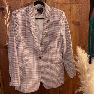 Worthington Pink Plaid Notched-Lapel Blazer